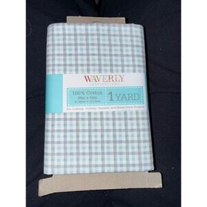 Waverly Inspirations Fabric 1 Yard Blue Grey White Plaid Cotton New  Quilting